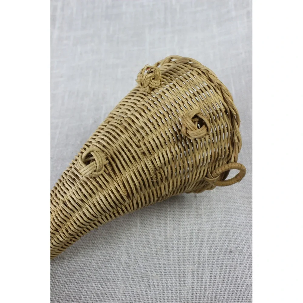 Vintage Woven Wicker Cornucopia Basket Thanksgiving Horn of Plenty Centerpiece